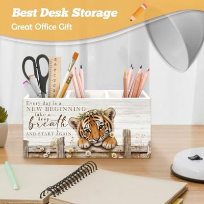 Motivational Tiger Pen Holder Organizer for Desk Accessories