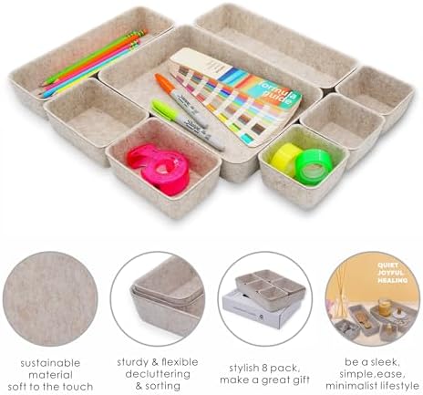 Welaxy 8pc Nordic Felt Desk Drawer Organizer Tray Beige Oatmeal