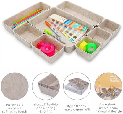 Welaxy 8pc Nordic Felt Desk Drawer Organizer Tray Beige Oatmeal