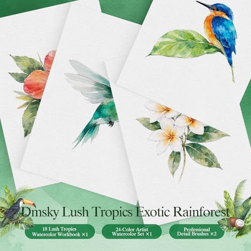 Watercolor Workbook for Beginners,18 Tropics Rainforest Watercolor