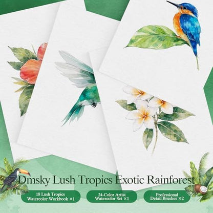 Watercolor Workbook for Beginners,18 Tropics Rainforest Watercolor