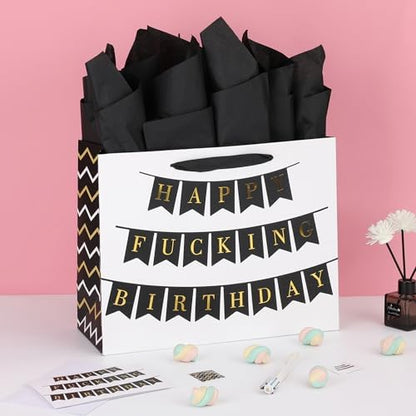 Qirrmiy 13" Large White Gift Bag Set with Greeting Card and Tissue