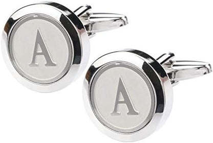 Mens Classic Stainless Steel Initial Cufflinks 26 Alphabet Initial