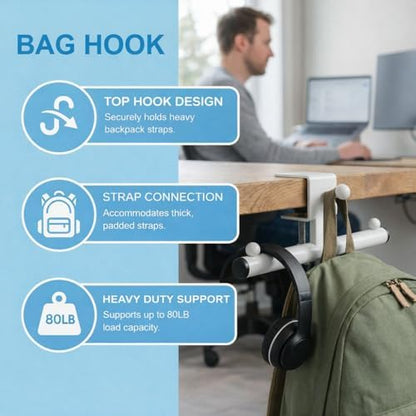 Desk Bag Hook, Bag Hook for Desk, Backpack Hook for Desk, Bag Holder