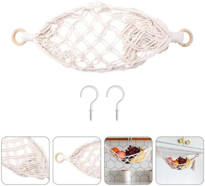 Hanging Fruit Basket Woven Cotton Net Hammock under Cabinet Storage