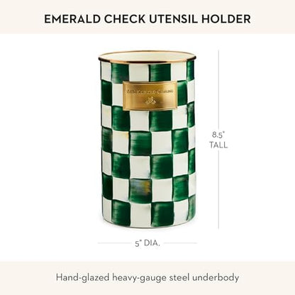 MACKENZIE-CHILDS Enamel Utensil Holder, Green-and-White Emerald Check