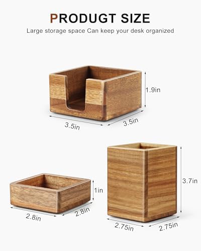 Acacia Wood Desk Organizer Set with Sticky Note Holder, Pencil Pen Cup