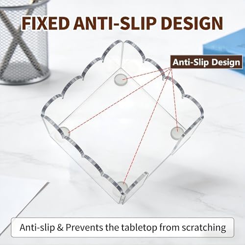3x3 Inch Scalloped Acrylic Sticky Note Holder, Clear Cute Post It Note