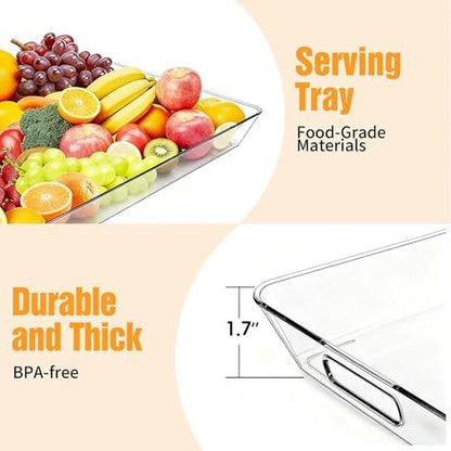Clear Plastic Serving Tray with Handles, BPA-Free Storage Organizer
