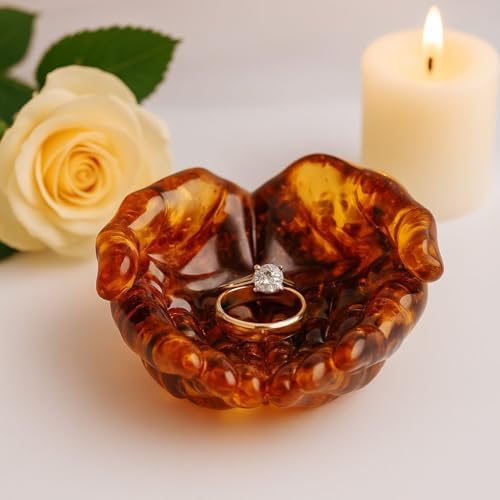 KIZIMA Baltic Amber Hands of Love Bowl, Handmade Ring Holder, Wedding