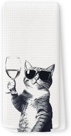 Funny Cat Wine Kitchen Towels, Gifts for Dog Wine Lovers, Bar