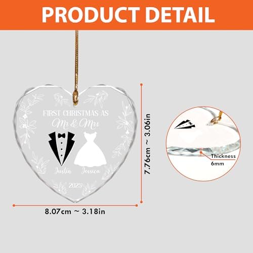 Personalized First Christmas Married Glass Ornament 2026 – Custom