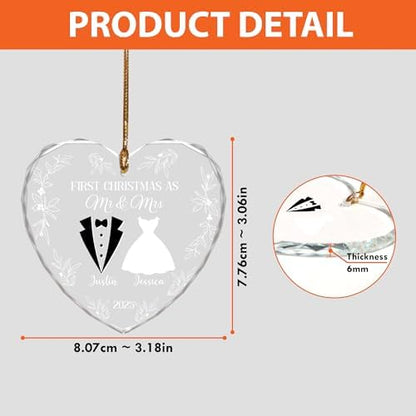 Personalized First Christmas Married Glass Ornament 2026 – Custom