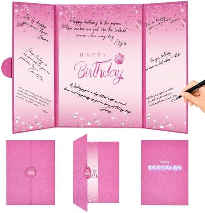 Crenics Hot Pink Happy Birthday Guest Sign in Book Alternative 18" x