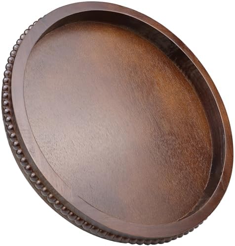 Hrastany Round Wood Decorative Serving Tray for Coffee Table, Dark