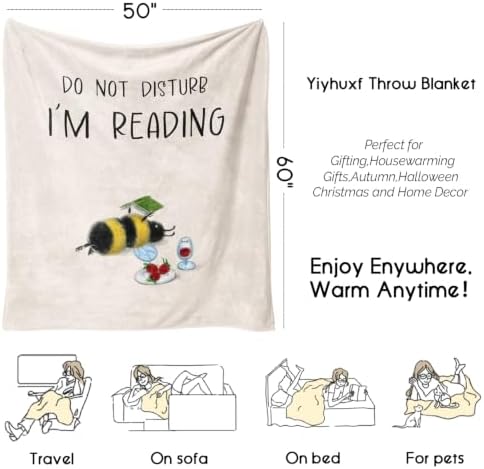 Book Lovers Gifts Blanket for Women Men,Busy Bee Teacher Gifts Book