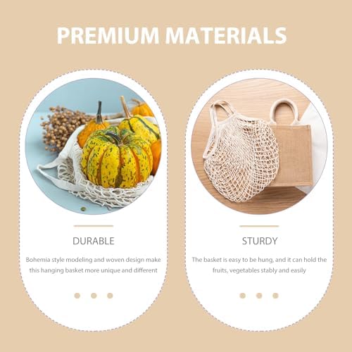 Hanging Fruit Basket Beige for Kitchen, Plant Woven Wall Storage