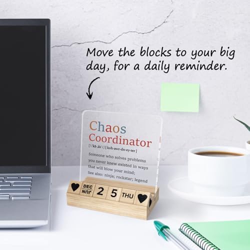 Chaos Coordinator Desk Decor Gifts, Wooden Block Perpetual Calendar