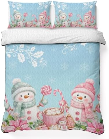 Christmas Quilt Set Twin Size 3 Pieces Quilted Bedspread Soft, Pink
