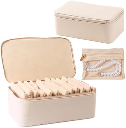 shunmei Travel Jewelry Box with 12 Velvet Jewelry Zipper Pockets