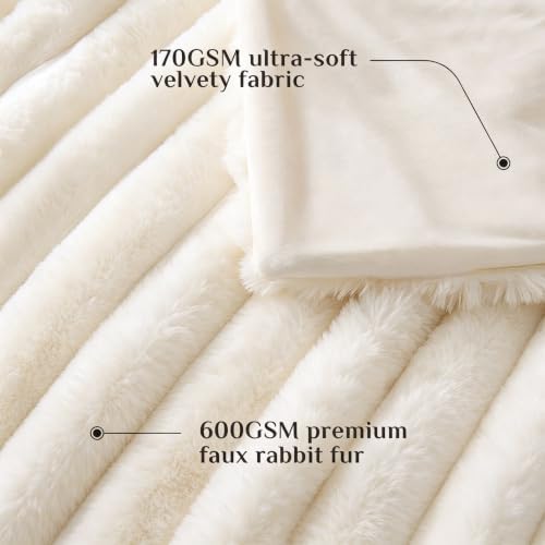 BEDELITE Faux Fur Throw Blanket for Couch, 770GSM, 50" x 60", Cream