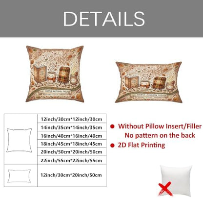 Cozy Autumn Reading Animated Objects Throw Pillow Covers 22x22 Set of