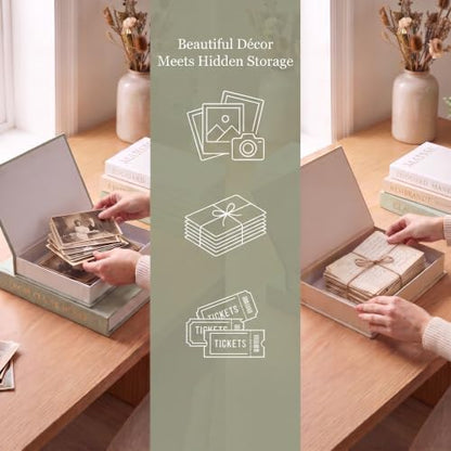 Aesthetic Decorative Books - Set of 3 with Gold Metal Tray, Linen Fake