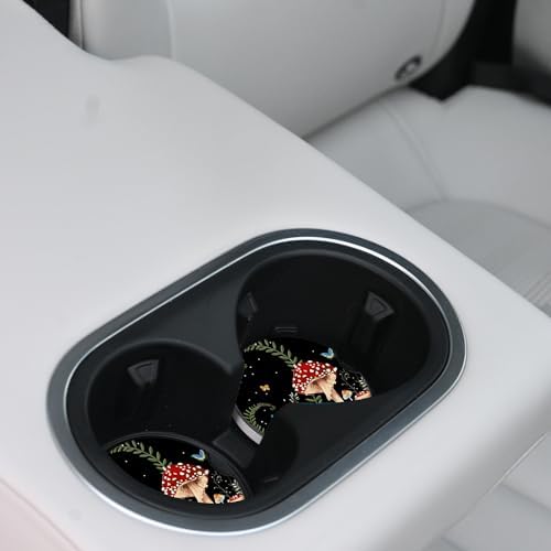 2 Pack Cute Mushroom Pattern Absorbent Car Coasters for Cup