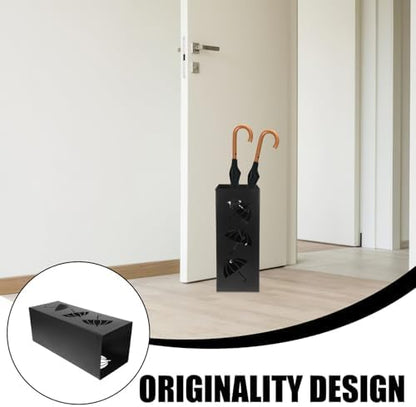 Uonlytech Black Iron Hollow Umbrella Holder Bucket for Home Entryway