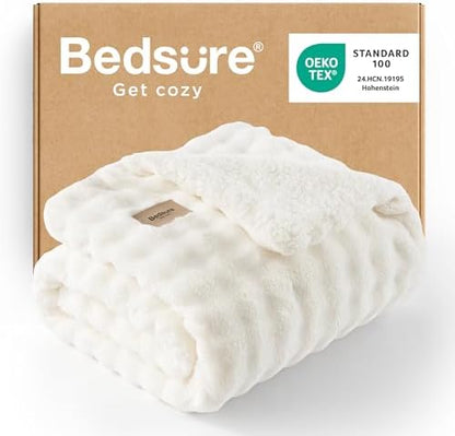 Bedsure GentleSoft Cloud Bubble Sherpa Throw Blanket for Couch, Fluffy