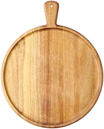 Acacia Wood Charcuterie Board with Handle, Round 16"x13”