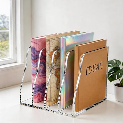 Acrylic Magazine File Holder,4 Vertical Compartments Desk Document