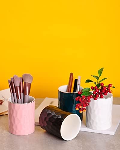 WHJY Ceramic White Pencil Cup, Makeup brushes Holder, Gold Pen Holder
