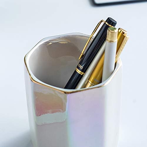 Ceramic Desk Iridescent Pen Holder Stand Cute Pencil Cup Pot Desk