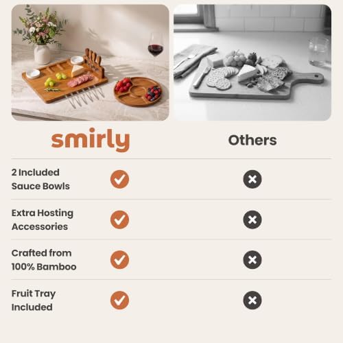 SMIRLY Charcuterie Boards Set, Cheese Board with Accessories, Brown