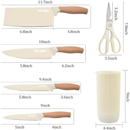 Knife Set, Wiztoynia 6-Piece Beige Kitchen Knife Set for Home
