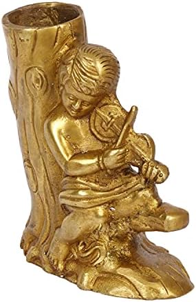 ARTVARKO Brass Pen Holder Stand Tree with a Boy Playing Violin