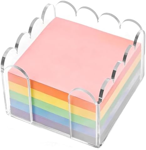 3x3 Inch Scalloped Acrylic Sticky Note Holder, Clear Cute Post It Note