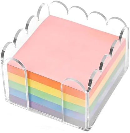 3x3 Inch Scalloped Acrylic Sticky Note Holder, Clear Cute Post It Note