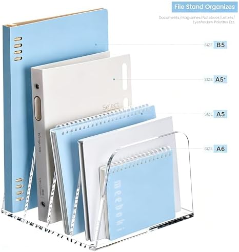 HeZone Desk File Organizer,4-Section Vertical File Folder Holder,Clear