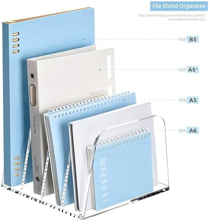 HeZone Desk File Organizer,4-Section Vertical File Folder Holder,Clear