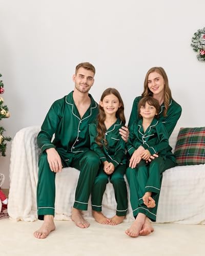 Satin Family Christmas Pajamas Set Button Down Matching Holiday PJs