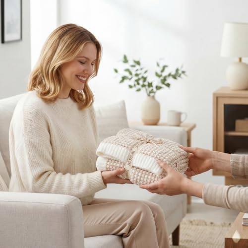 Snuggle Sac Cream Waffle Throw Blanket for Couch Bed Sofa 50x60