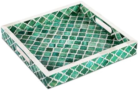 Handicrafts Home Bone Inlay Green & White Decorative Ottoman Tray