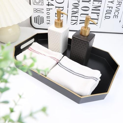 Black Decorative Tray with Handles, Octagon Versatile Serving Tray for