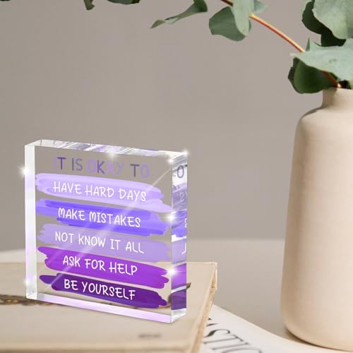Mental Health “It Is Okay To...” Desk Sign - 4x4 Inch Purple Acrylic