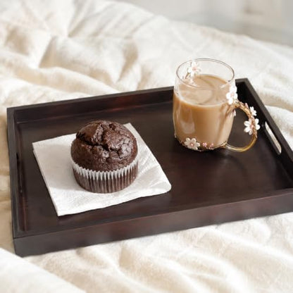 Bamboo Serving Tray Set of 3 with Handles, Nesting Wooden Serving