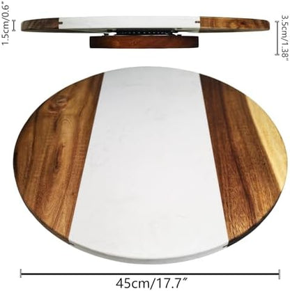 18" Marble & Wood Lazy Susan Turntable, Rotating Serving Tray