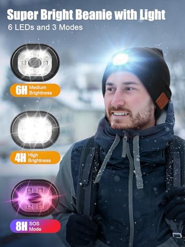 UNBON Bluetooth Beanie for Men, Bluetooth Beanie Hat with Light, Mens