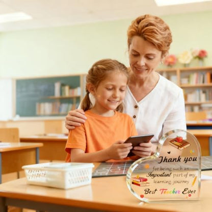Teacher Appreciation Gift - Acrylic Heart Plaque Paperweight